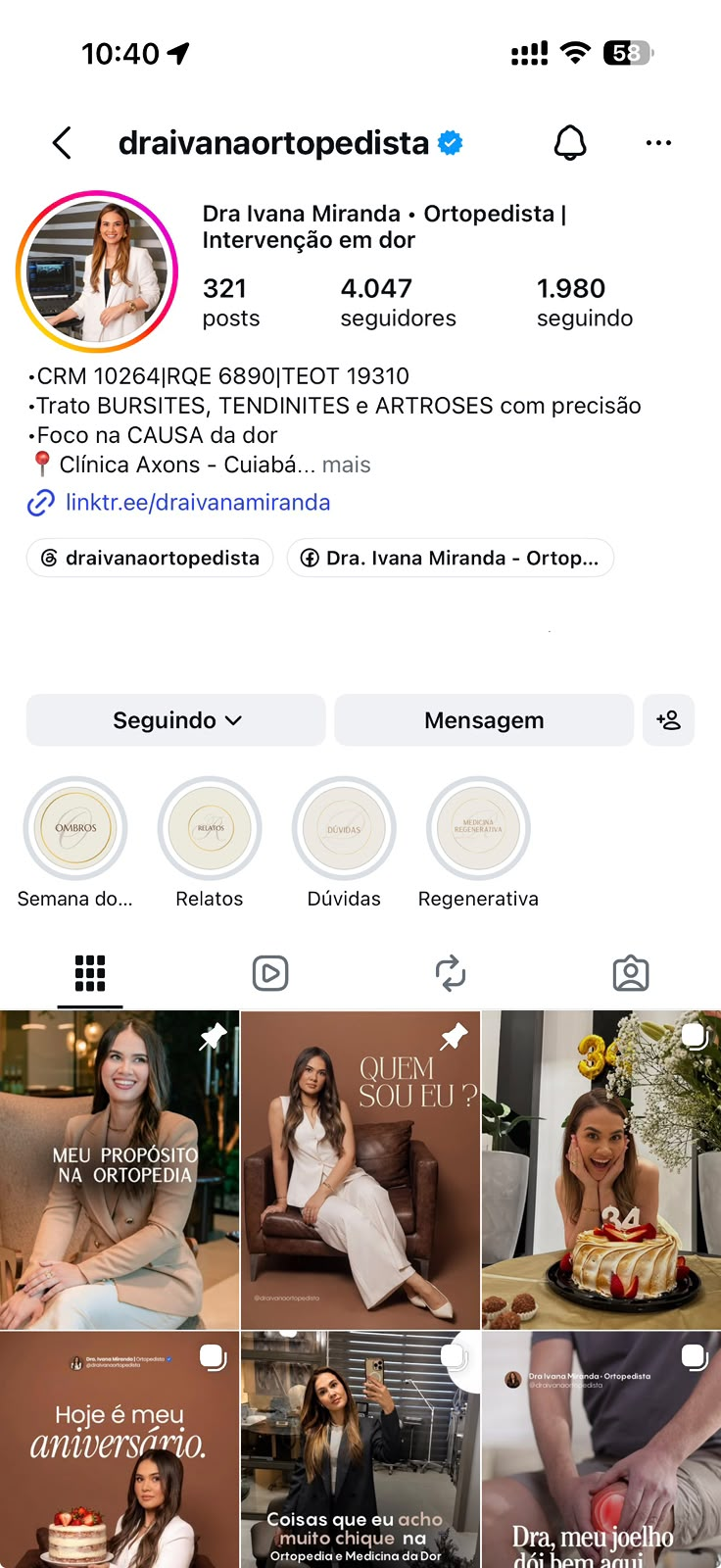 Perfil do Instagram @draivanaortopedista